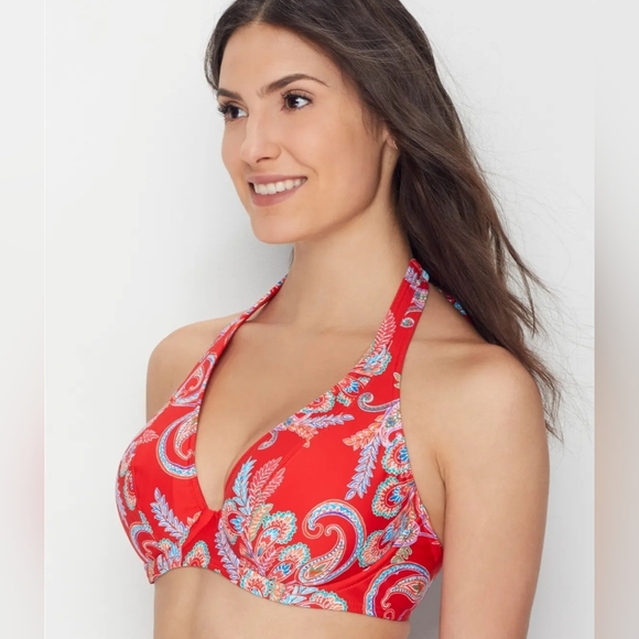 Sunsets 34DDD Paisley Swim Halter Top - Picture 3 of 4